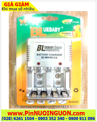BlueBaby BL-05; Máy sạc 04 pin BlueBaby BL-05 với 04 rảnh (04 khe sạc) mỗi lần sạc 02 đến 04 pin AA, AAA, 9v